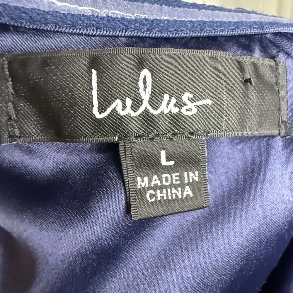 Lulu's‎ Midnight Blue One-Shoulder Cocktail Dress Silky Prom - Picture 9 of 10